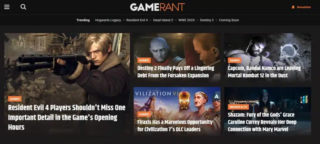 GameRant.com Homepage